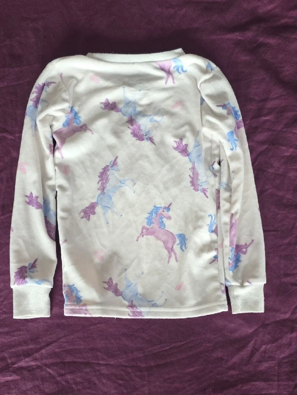NWOT Girls White Unicorn Print Pajama Set - Fleece Lined Long Sleeve Top & Pants
